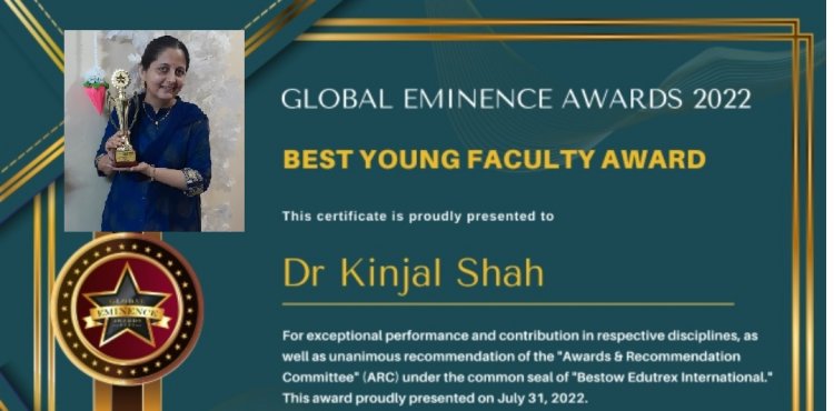 Lala Lajpat Rai management institute Mumbai faculty DR KINJAL SHAH    won an internationally acclaimed Global Eminence Award 2022