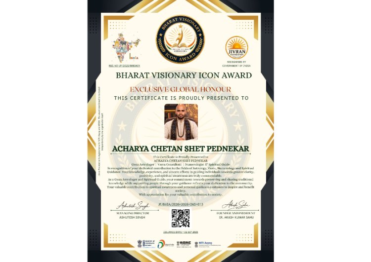 Ponda, Goa's Acharya Chetan Shet Pednekar Honoured with Bharat Visionary Icon Award for Contribution to Vedic Astrology and Spiritual Guidance